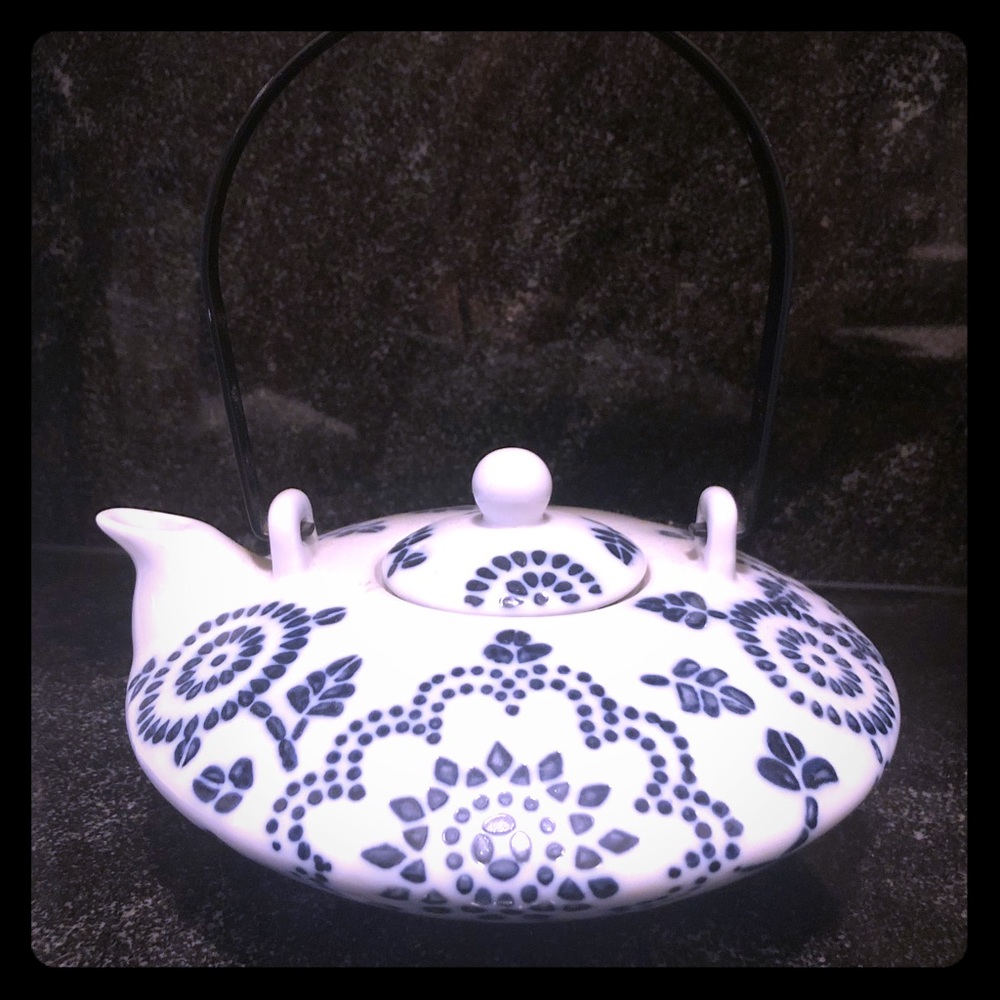 White Porcelain Teapot with Blue Flowers